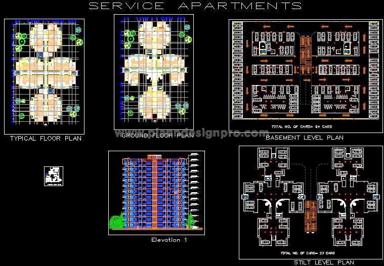 G+11 Service Apartment CAD Design- Layouts and Elevations